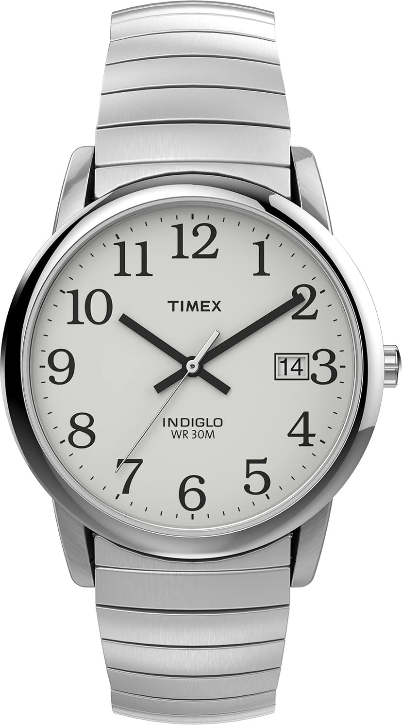 Timex Men's Easy Reader 35mm Watch – Silver-Tone Case White Dial with Silver-Tone Tapered Expansion Band