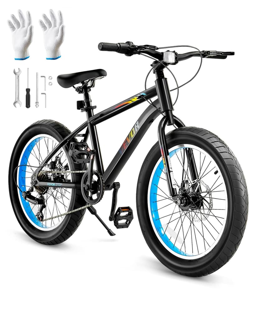 VEVOR Mountain Bike, 20 inch MTB Bicycle with 7 Speeds Shimano Twist Shifting, Dual Disc Brakes, High Carbon Steel Frame, for Men/Women