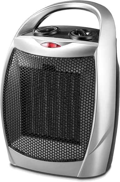 Kismile Small Electric Space Heater,Portable Ceramic Space Heater Fan for Office with Adjustable Thermostat and Overheat Protection ETL Listed for Kitchen, 750W/1500W(Silver)
