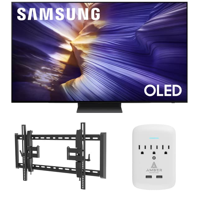 Samsung QN83S90FAEXZA 83 Inch 4K OLED Smart TV with a Walts TILT-EXTENSION-37-90 Tilt Mount for 37"-90" TVs and Amber Protection 3-Outlet-Surge Surge Protector (2025)