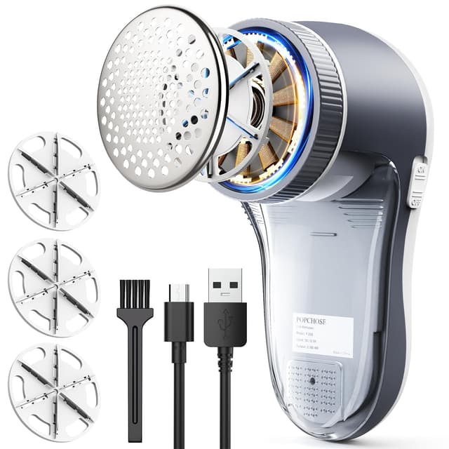 POPCHOSE Fabric Shaver, Sweater Shavers to Remove Pilling, Lint Shaver with 6-Leaf Blades, Electric Lint Remover for Clothes, Couch, Furniture, Fuzz, Lint Ball, Pillings, USB Rechargeable