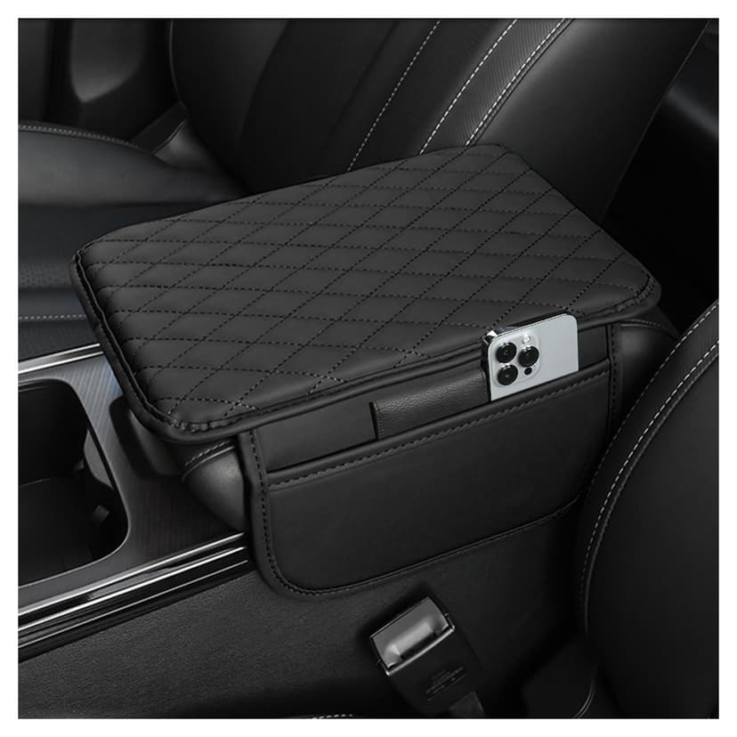 Stacool Upgraded Car Center Console Cover,Microfiber Leather Car Armrest Cover Cushion with 2 Storage Bags,Car Armrest Storage Box Interior Accessories for Most Vehicles (Black)