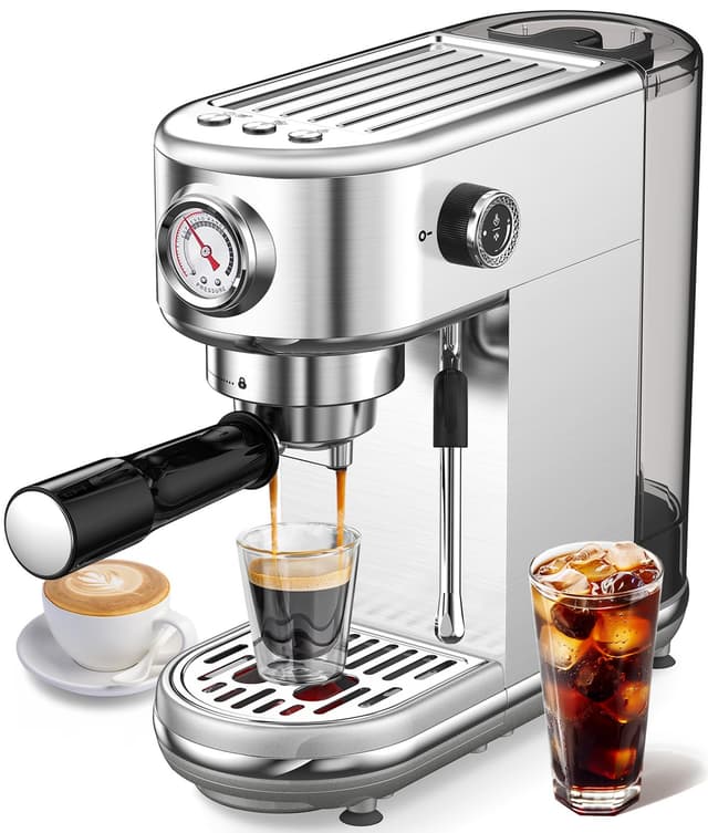 atatix Espresso Machine with Milk Frother, 20 Bar Pressure Espresso Maker, with 44OZ Removable Tank, Compact Stainless Steel Coffee Machine for Home, Office, Latte, Cappuccino, Gift for Women or Men