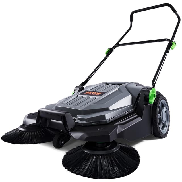 VEVOR Walk-Behind Hand Push Floor Sweeper, 25.6" Sweeping Width Floor Sweeper Manual Non-Electric, 5-Gallon Waste Container, Angle & Height Adjustable Folding Handle for Walkway, Yard, Garage, Patio