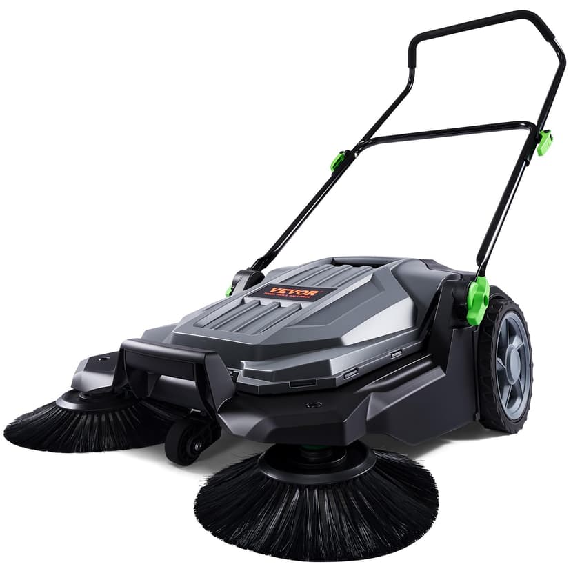 VEVOR Walk-Behind Hand Push Floor Sweeper, 25.6" Sweeping Width Floor Sweeper Manual Non-Electric, 5-Gallon Waste Container, Angle & Height Adjustable Folding Handle for Walkway, Yard, Garage, Patio