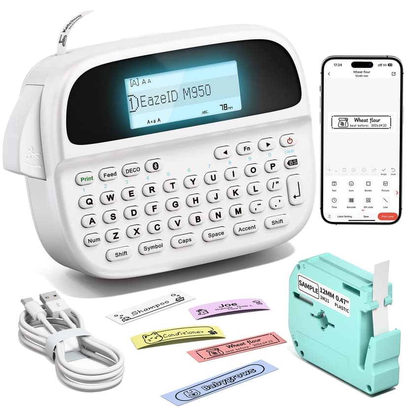 Label Maker Machine with-Tape, Rechargeable Label Maker Waterproof-Labels, Bluetooth Portable Labeler Handheld, Backlit & QWERTY Keyboard, M950 for Home Kitchen Office Classroom Kids Teachers Gifts