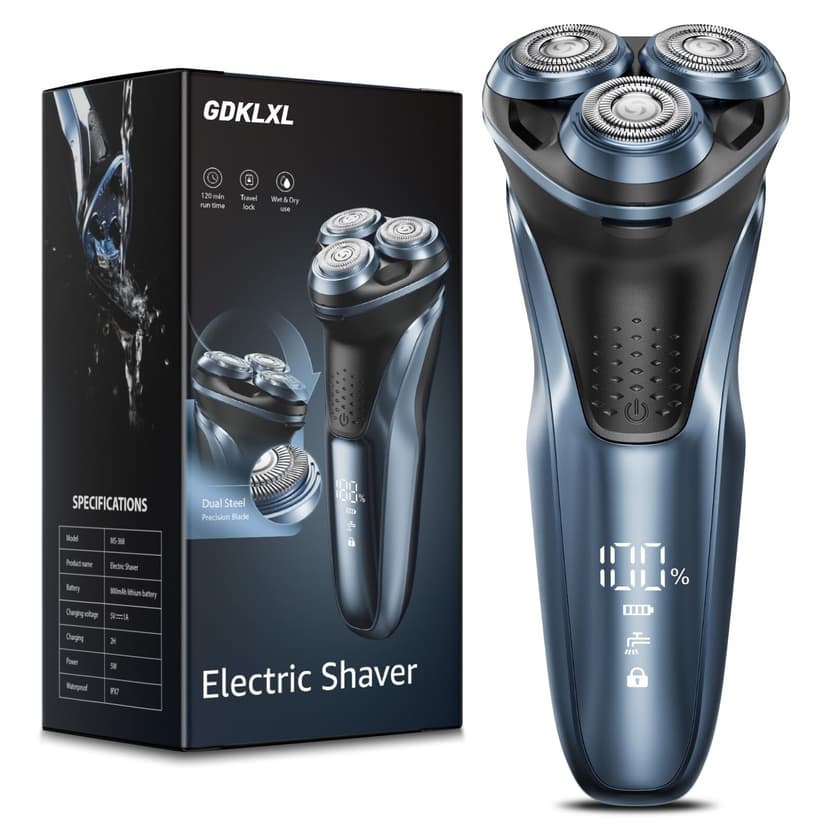 GDKLXL Rechargeable Electric Razor for Men: IPX7 Waterproof Shaver - 1.5H Fast Charge, 4D Flex Precision Blades with Pop-Up Trimmer - Gentle on Sensitive Skin, Travel-Friendly
