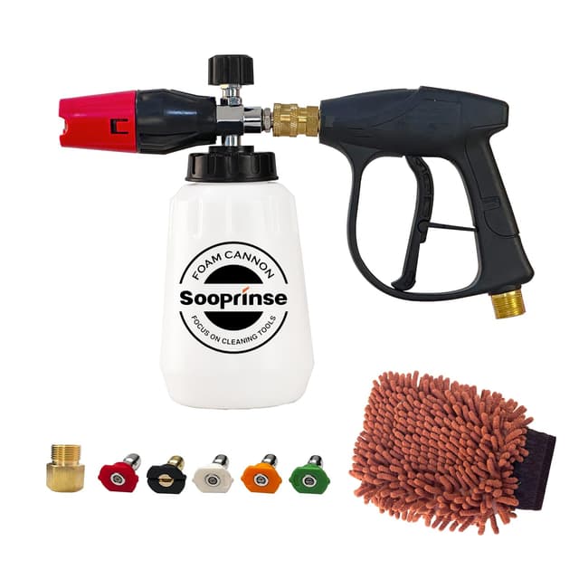 Sooprinse Foam Cannon Kit with Pressure Washer Short Gun, 1 L Snow Foam Lance with 1/4 Inch Quick Connector, Foam Blaster with Pressure Washer Gun,4000 PSI, Black