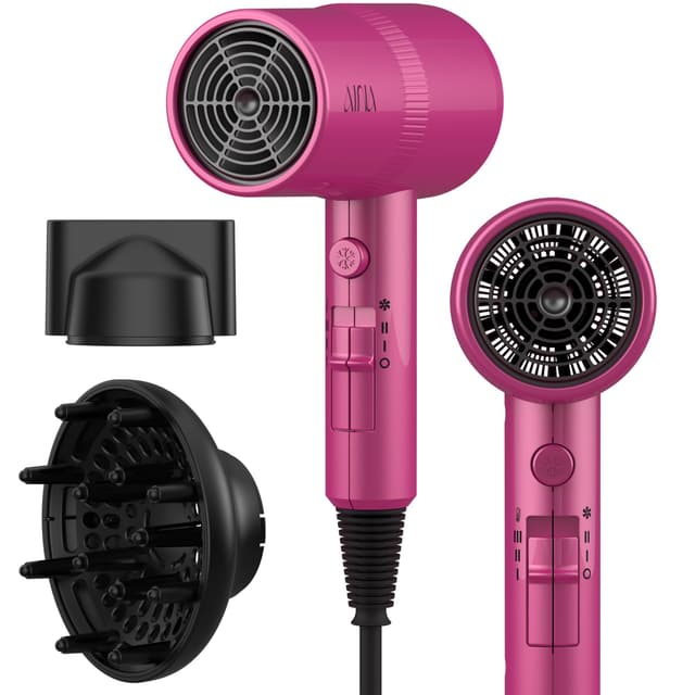 AINA Hair Dryer with Diffuser, Blow Dryer for Women | Advanced Ionic Technology, Ceramic Coating | Cold Shot Features Turbo Heat for Fast Drying and Shine 110V/ALCI (Neon Pink)