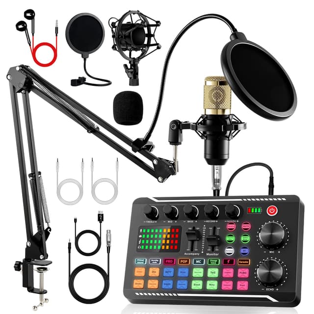 ALSO GO Podcast Equipment Bundle, Podcast Equipment with BM-800 Microphone(Gold) & F998 Sound Card, Recording Studio Equipment for Podcasting, Singing, Gaming, and Live Streaming YouTube Tiktok