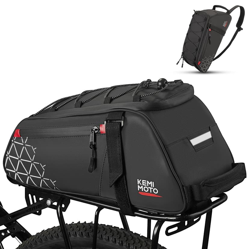 KEMIMOTO Rear Bike Rack Bag - 8L PVC Water Resistant Ebike Bags for Bicycle Rear Rack, Bicycle Trunk Pannier for Commuter Travel Shopping and Cycling (Black)