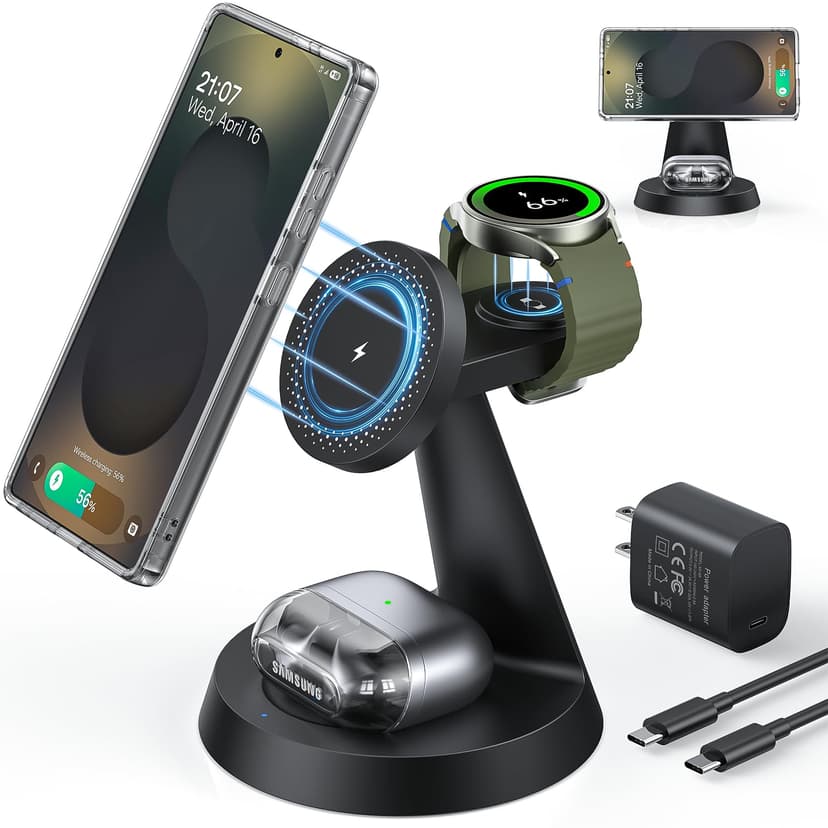 Magnetic Wireless Charger for Samsung, 3 in 1 Charging Station Compatible with MagSafe Samsung Charger for Galaxy S26 Ultra S25 Z Fold7/Flip7, Watch Charger Stand for Galaxy Watch Ultra 8 7, for Buds
