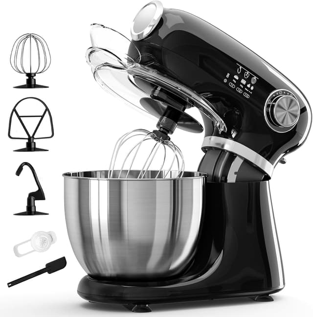 Kismile 5.5QT Tilt-Head Stand Mixer, 12-Speed Electric Mixer with 304 Stainless Steel Bowl - Includes Whisk, Dough Hook, Beater for Baking Bread, Cakes, Cookies (Light Black)