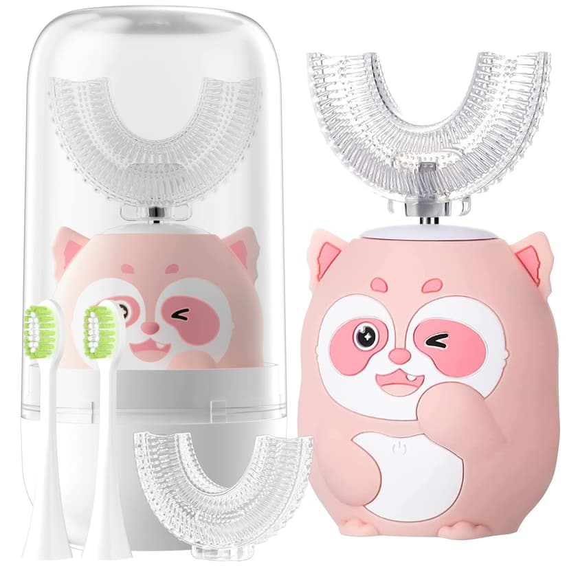 ELOTAME Kids Electric U Shaped Toothbrush Children Cartoon Sonic Automatic Toothbrush with 4 Brush Heads Full Mouth 6 Cleaning Modes - (Age 2-7, Pink)