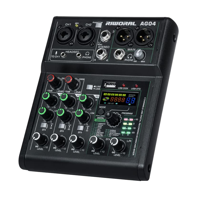 4 Channel Audio Mixer With Effects 88 Dsp Mixer Mixing Board Usb Interface Bluetooth Music Player + 48v Line Phantom Power Audio Mixer To Pc/Phone For Karaoke Record Livestream