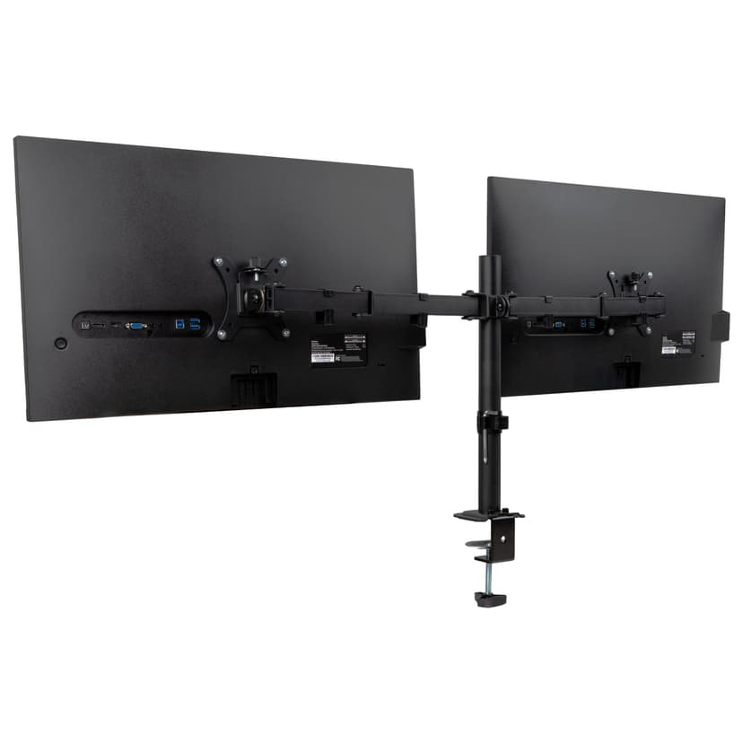 Mind Reader Dual Monitor Desk Mount for 13"-32" Screens, Adjustable VESA Mount with 180° Rotation, ±90° Swivel, ±45° Tilt, Integrated Cable Management, 17.6 lb Capacity Each, Black