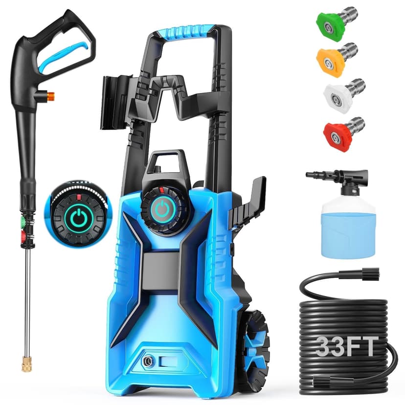 Pressure Washer 5000PSI Adjustable Pressure, High Power Washer with 33ft Pressure Hose, 4 Nozzle and 500ml Foam Cannon for Cars/Fences/Driveways/Patios/Home Cleaning (Navy Blue)