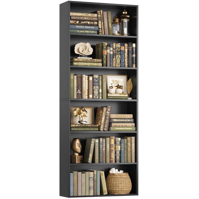 FOTOSOK 6-Tier Open Bookcase and Bookshelf, Freestanding Display Storage Shelves Tall Bookcase for Bedroom, Living Room and Office, Black