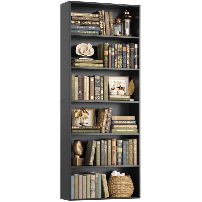 FOTOSOK 6-Tier Open Bookcase and Bookshelf, Freestanding Display Storage Shelves Tall Bookcase for Bedroom, Living Room and Office, Black
