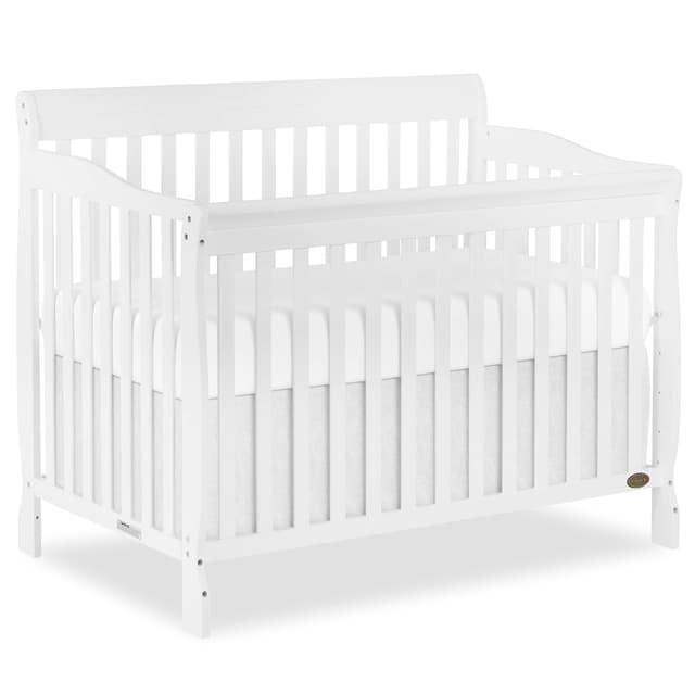Dream On Me Ashton 4-in-1 Convertible Full-Size Baby Crib, White, GreenGuard Gold & JPMA, Sustainable Pinewood, 4 Mattress Heights, Converts to Toddler, Day & Full-Size Bed