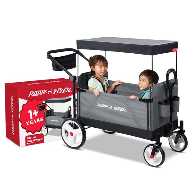 Radio Flyer City Luxe Stroll 'N Wagon, Ages 1+, 3-in-1 Push or Pull, Easy Fold, UV Canopy, 5-Point Harnesses, Front Caster & 12" Rear Wheels, Stroller Wagon, Amazon Exclusive