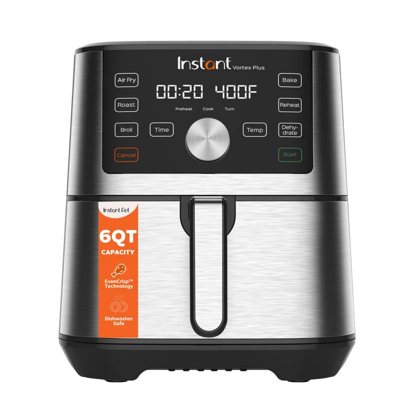 Instant Pot 6QT VORTEX Plus Air Fryer, 6-in-1, Air Fry, Broil, Dehydrate, Crisp, Roast, Reheat, Bake, Dishwasher-Safe Airfryer basket, from the Makers of Instant Pot, Stainless Steel