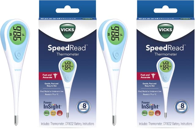 Vicks SpeedRead Digital Thermometer for Baby, Kids & Adults, Color-Coded Readings, Oral, Baby Rectal Thermometer or Under The Arm, Water Resistant (Pack of 2)
