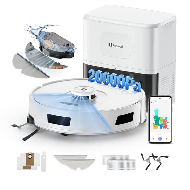 Redroad Robot Vacuum Cleaner 20,000 Pa Robot Vacuum and Mop,90 Day Self Emptying Vacuum Robot,Lidar Navigation,5G/2.4GWiFi APP Aspirateur Robot,Self-Charging Robot Vacuums for Pet,Floor,Carpet White