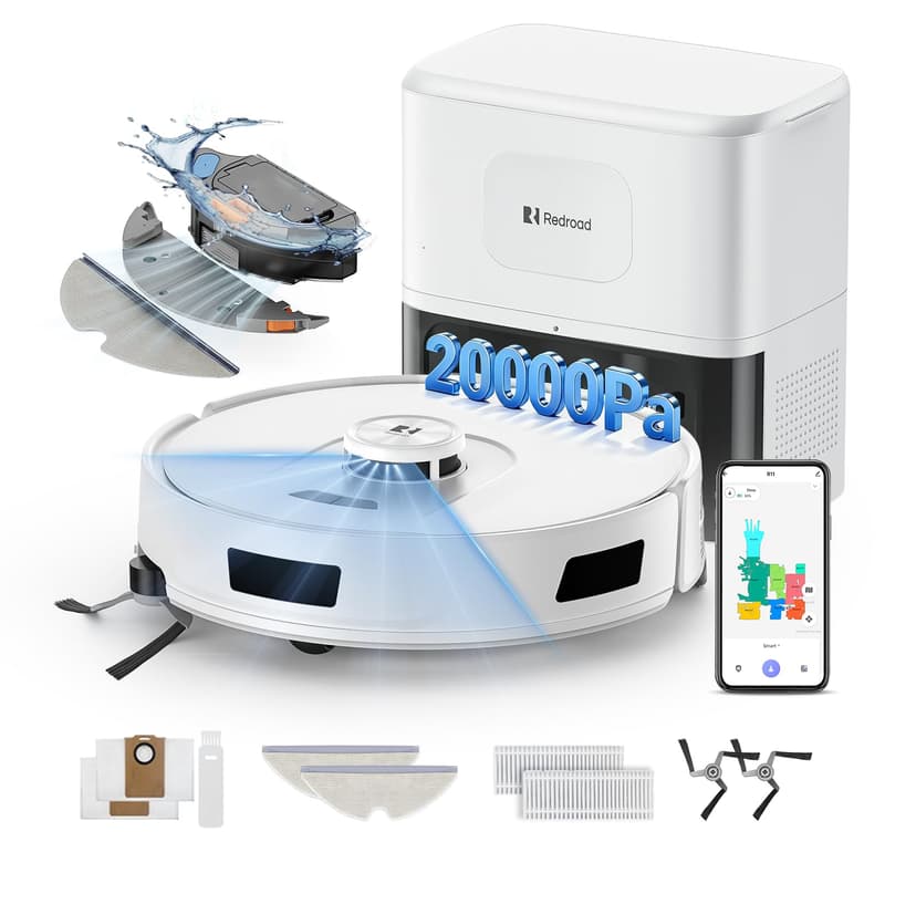 Redroad Robot Vacuum Cleaner 20,000 Pa Robot Vacuum and Mop,90 Day Self Emptying Vacuum Robot,Lidar Navigation,5G/2.4GWiFi APP Aspirateur Robot,Self-Charging Robot Vacuums for Pet,Floor,Carpet White