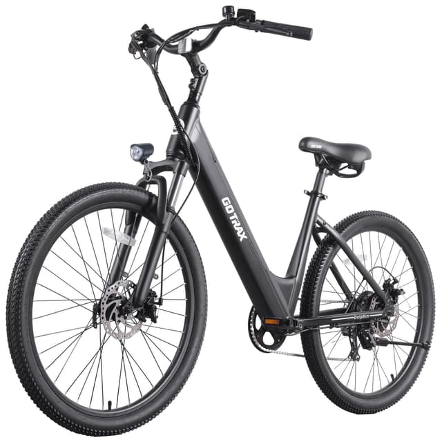Gotrax 26" Electric Bike, Max Range 30Miles(Pedal-assist1) & 15.5/20Mph Power by 250/350W, 3 Riding Modes & Adjustable Seat, 7-Speed & Front Shock Absorber, Commuter Electric Bicycle for Adults, Black