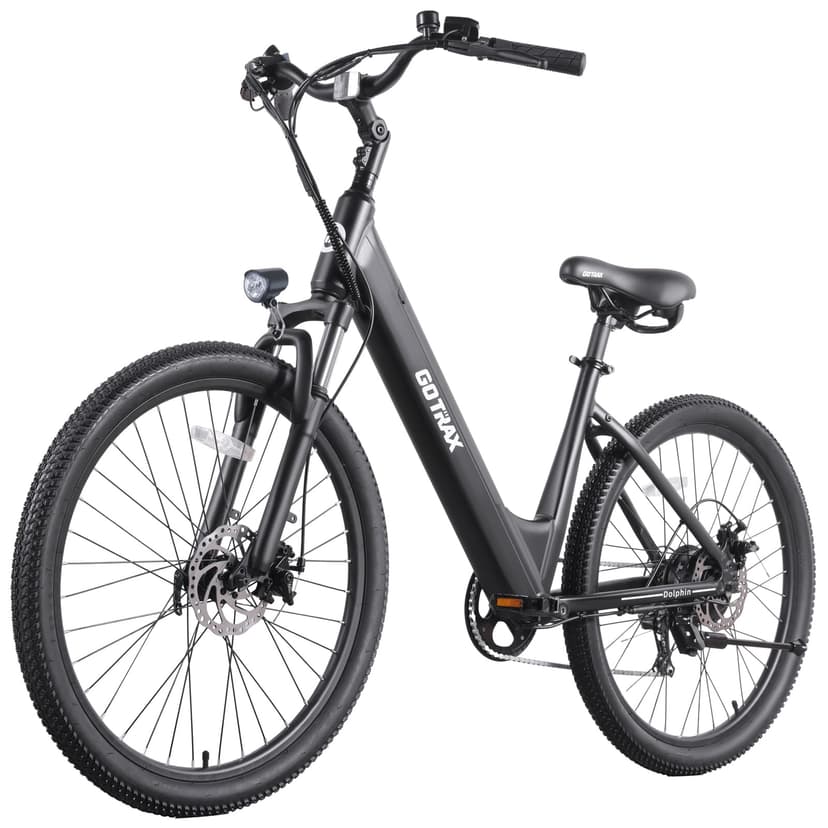 Gotrax 26" Electric Bike, Max Range 30Miles(Pedal-assist1) & 15.5/20Mph Power by 250/350W, 3 Riding Modes & Adjustable Seat, 7-Speed & Front Shock Absorber, Commuter Electric Bicycle for Adults, Black