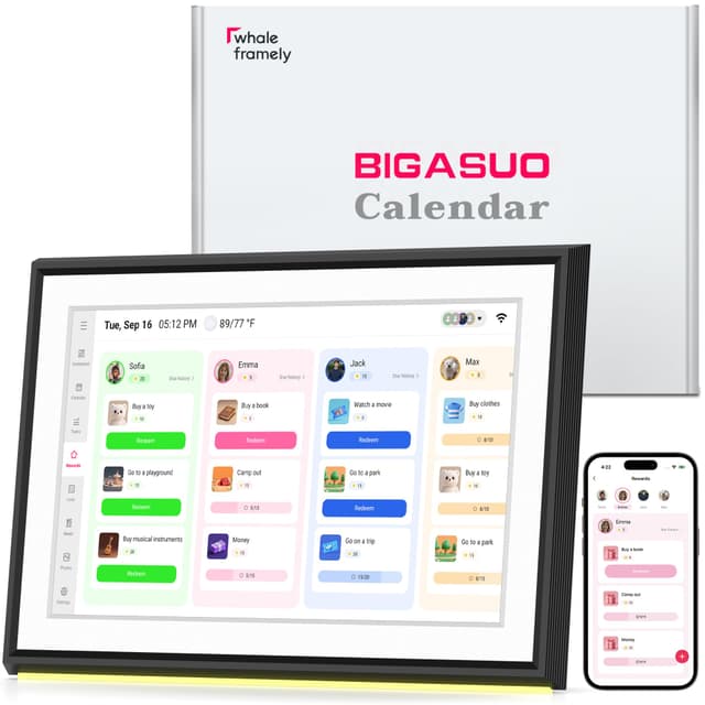 BIGASUO 10.1" Digital Calendar, Smart Touchscreen Interactive Display, Electronic Organizer for Monthly, Weekly & Daily Agenda, Chore Chart, Meal Planner, To Do List, Family Schedules, Picture Frame