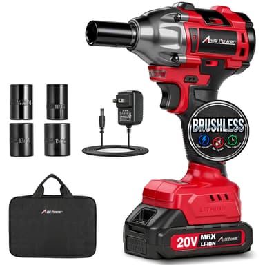 AVID POWER Impact Wrench, 1/2” Impact Gun Brushless Max Torque 332 Ft-lbs (450 N.m), 20V Cordless Impact Wrenches with 2.0 Ah Battery, 2 Variable Speeds, 4PCS Impact Sockets, Charger, Tool Bag