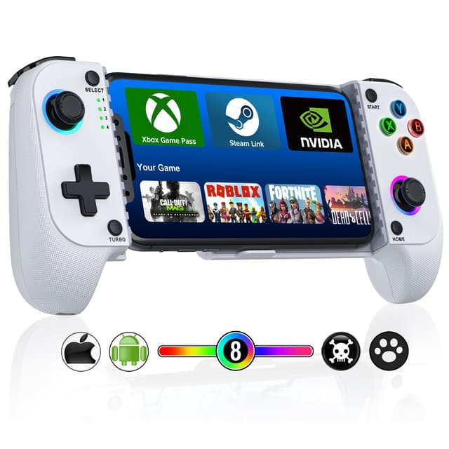 Mocagen M1 Phone Controller for iPhone/Android Support Phone Case, Hall Effect Joysticks, Mobile Game Controller with 8 RGB Color, Turbo, Handheld Gaming Gamepad