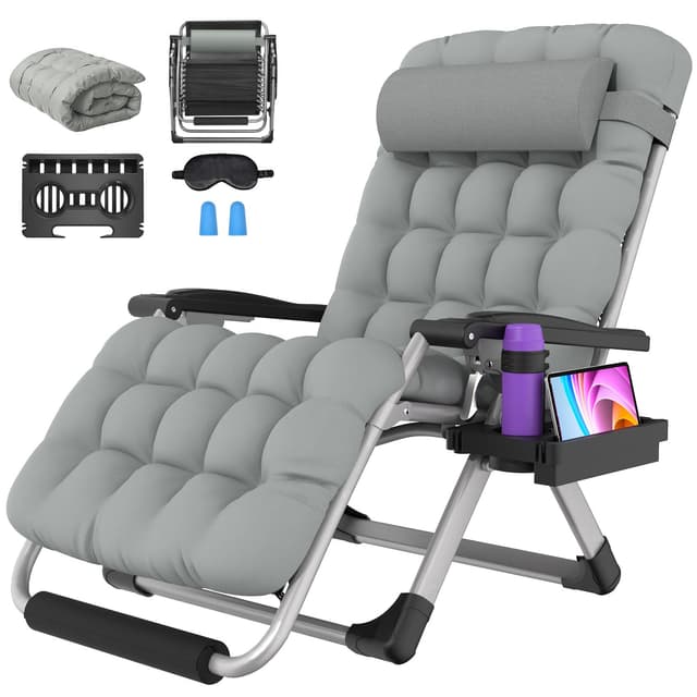 Suteck Oversized Zero Gravity Chair,33In XXL Outdoor Recliner Chair w/Removable Cushion&Headrest, Camping Lounge Chair w/Upgraded Lock&Footrest, Reclining Patio Chairs for Indoor Outdoor,500LBS