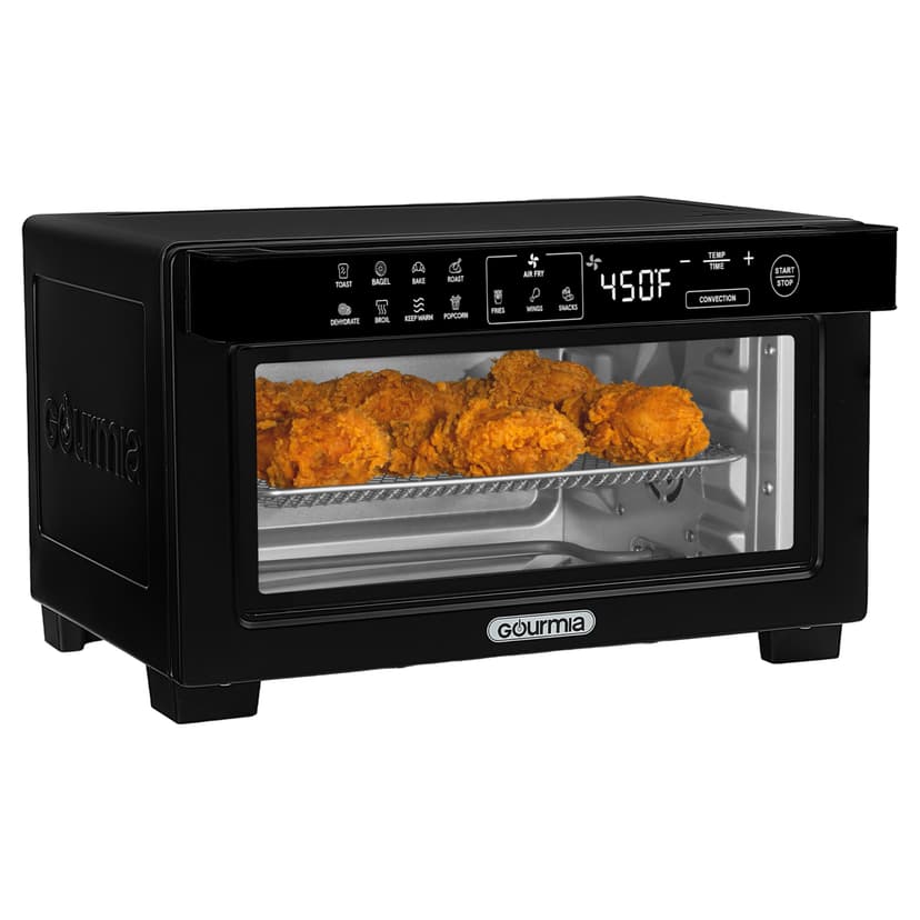 Gourmia Toaster Oven Digital Air Fryer - Convection Mode with 4 Slice Capacity, 3 Rack Positions, 12 Presets, Toast, Bagel, Bake, Roast, Broil, Dehydrate, Popcorn, Fits 9" Pizza, Black