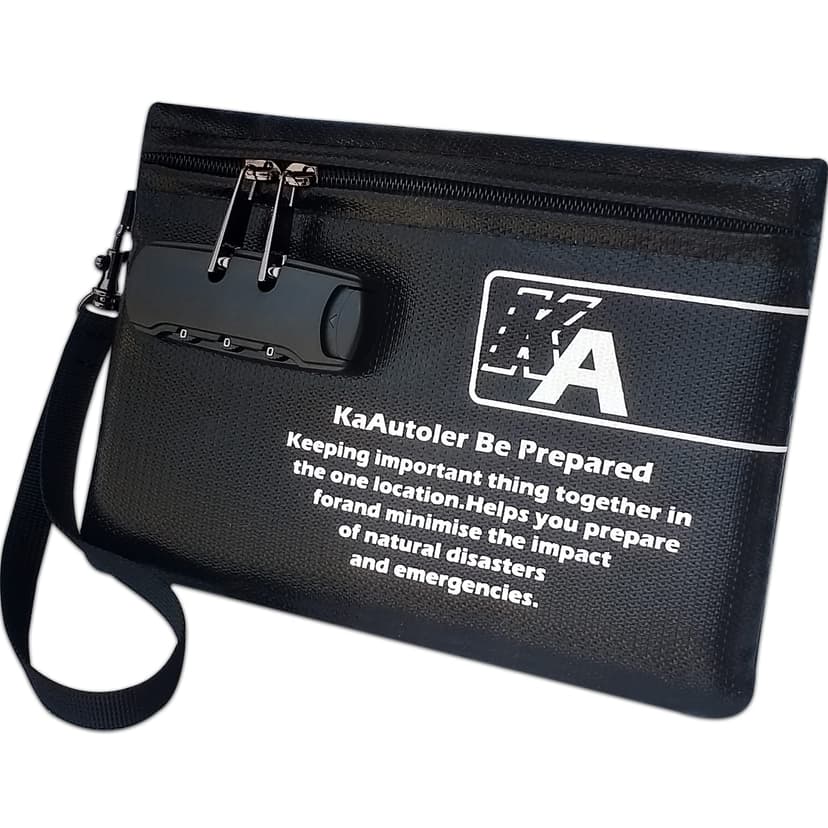 KaAutoler Small Fireproof Bag with Lock, Waterproof Money Bag with Zipper Pouch Envelope Container for Cash, Keys, Jewelry and Other Valuables