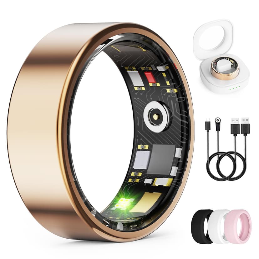 UniJethro Smart Ring for Women & Men, Health Tracker Ring with Heart Rate, Blood Oxygen,Blood Pressure, IP68 Waterproof Fitness Ring, Sleep Tracker for iPhone and Android, No APP Fee (Rose Gold, 9#)