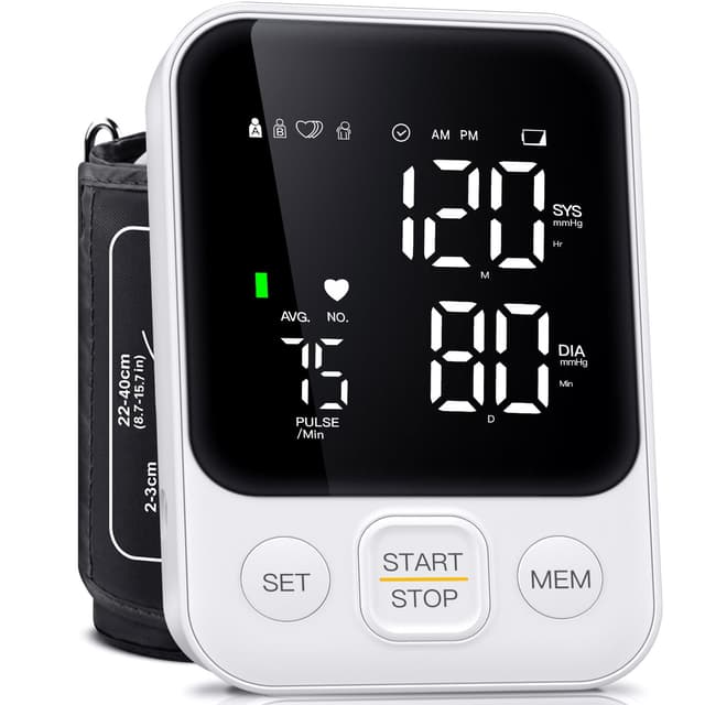 Blood Pressure Monitor Upper Arm Monitors for Home Use BP Machine with 2x120 Reading Memory Adjustable Arm Cuff 8.7"-15.7" Large Display with LED Background Light Storage Bag White
