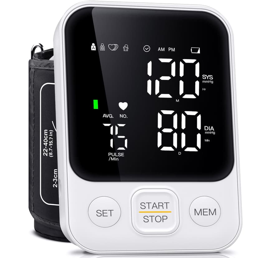 Blood Pressure Monitor Upper Arm Monitors for Home Use BP Machine with 2x120 Reading Memory Adjustable Arm Cuff 8.7"-15.7" Large Display with LED Background Light Storage Bag White