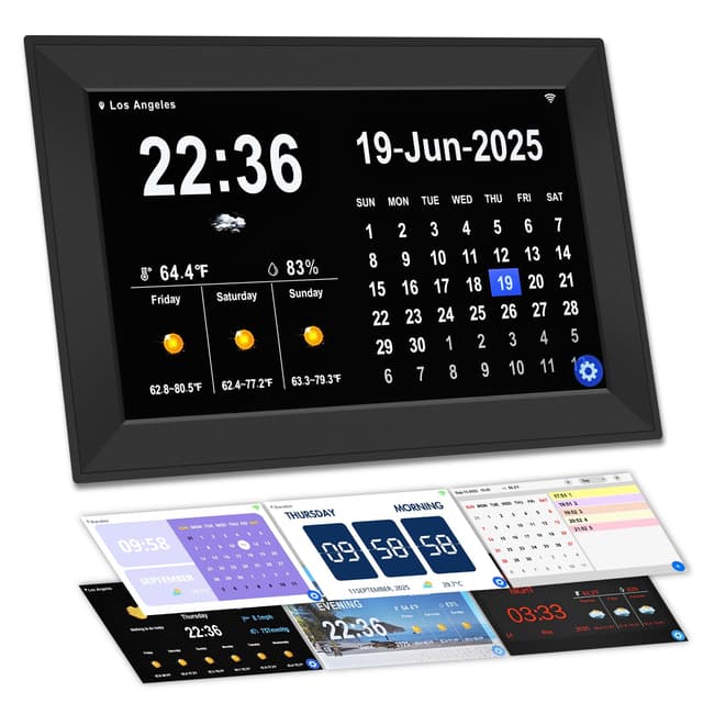 jazeyeah Smart Digital WiFi Clock, 10.1" Inch Touch Screen Auto Time and Date Sync, 7-Day Weather, 64 Custom Alarms & Schedules,2026 Calendar No App Required