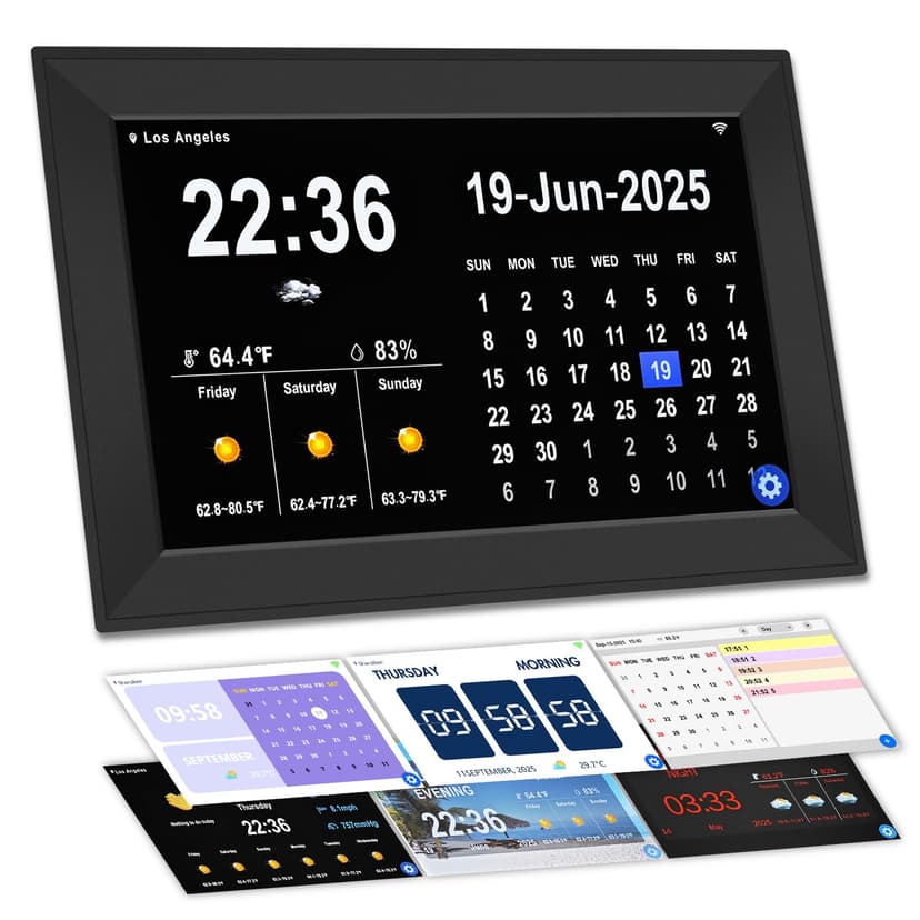 jazeyeah Smart Digital WiFi Clock, 10.1" Inch Touch Screen Auto Time and Date Sync, 7-Day Weather, 64 Custom Alarms & Schedules,2026 Calendar No App Required