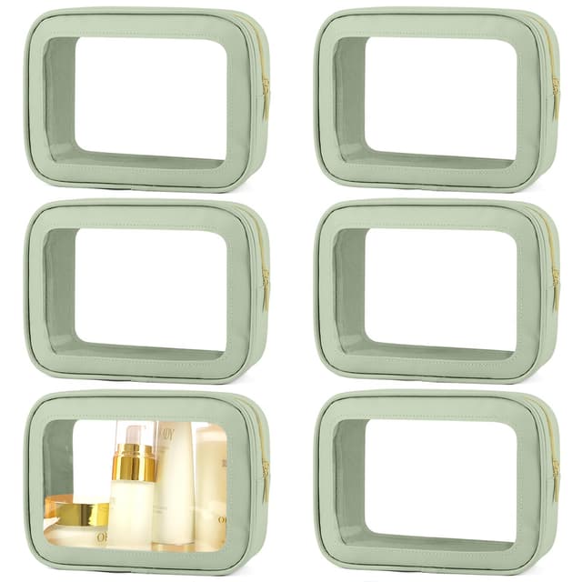 YOPCDJ 6PCS Clear Toiletry Bag,TSA Approved Travel Pouch with Zipper for Cosmetics and Toiletries，Diaper Bag Organizer Pouch Set, Purse Organizer and Clear Car Bag for Women and Kids