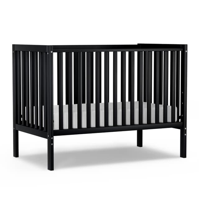 Saylike Baby Crib 5-in-1 Convertible, Wood Full Size Toddler Bed for Small Baby, Made of Sustainable Natural Pinewood Cribs, Non-Toxic Finish, Simplistic Nursery Furniture (Black)