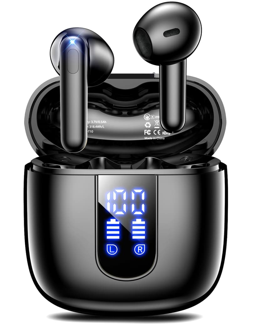 Haqquio Wireless Earbuds, Bluetooth Headphones with Deep Bass Stereo, 48H Playback Ear Buds with LED Power Display, Lightweight, IPX7, in-Ear Earphones with Mic for iPhone/Android/iPad, Black