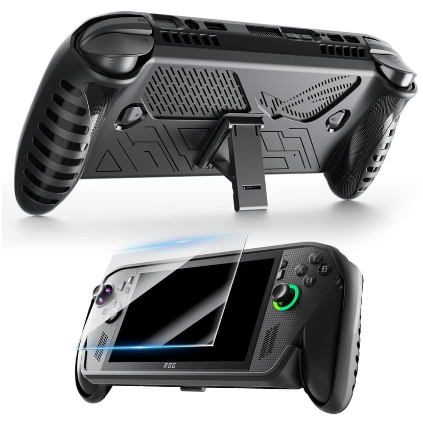 Case for ROG Xbox Ally X, Protective TPU Cover for ROG Ally X with Heat Dissipation, Built-in Stand, Scratch & Drop Resistant, Full Access Ports, Easy Install, 9H Tempered Glass Screen Protectors