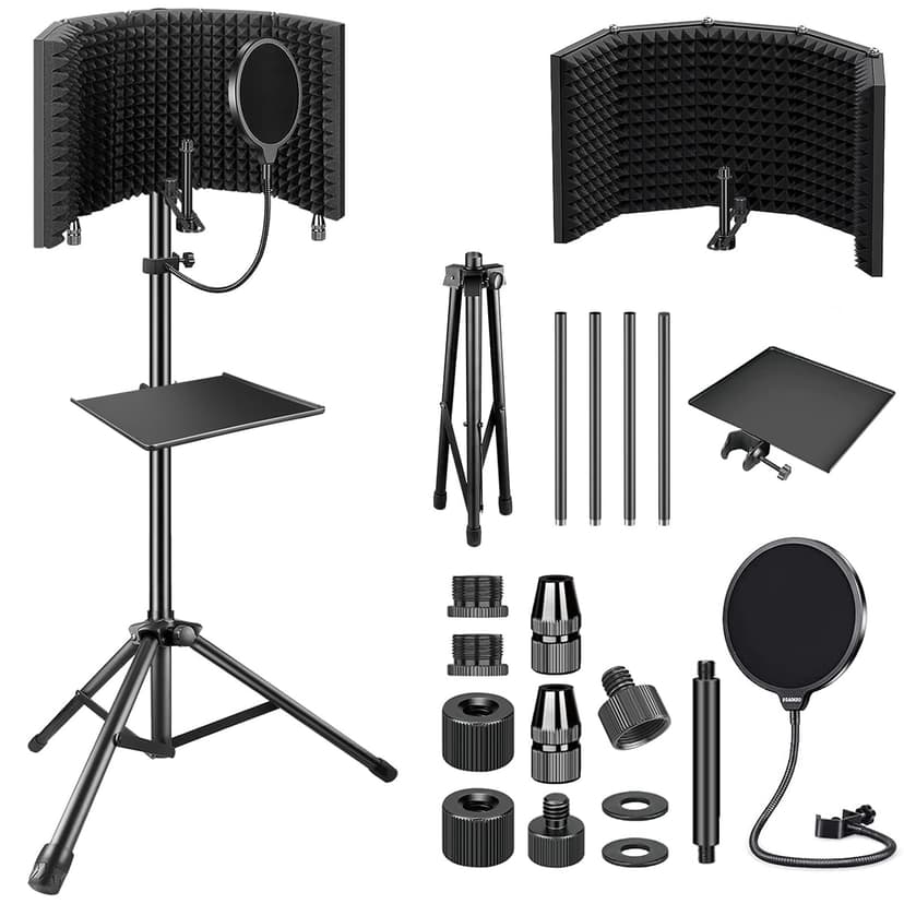 Aokeo Studio Recording Microphone Isolation Shield with Pop Filter & Tripod Stand,High Density Absorbent Foam to Filter Vocal,Foldable Sound Shield for Blue Yeti and Condenser Microphones