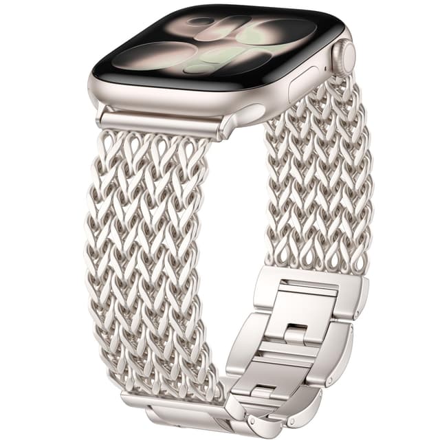 Metal Band Compatible with Apple Watch Bands for Women 40mm 41mm 42mm 38mm 44mm 45mm 46mm, Dressy Stainless Steel Link Bracelet, Designer Strap for iWatch Series 11/SE/10/9/8/7/6/5/4/3/2/1, Starlight