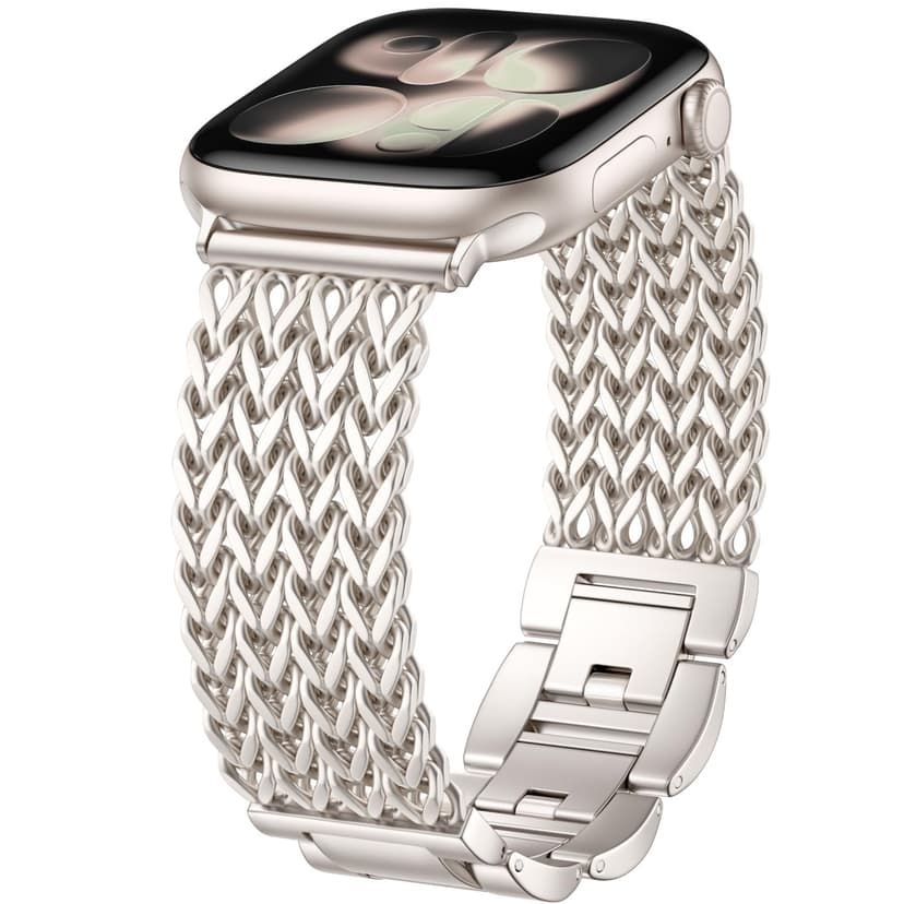 Metal Band Compatible with Apple Watch Bands for Women 40mm 41mm 42mm 38mm 44mm 45mm 46mm, Dressy Stainless Steel Link Bracelet, Designer Strap for iWatch Series 11/SE/10/9/8/7/6/5/4/3/2/1, Starlight