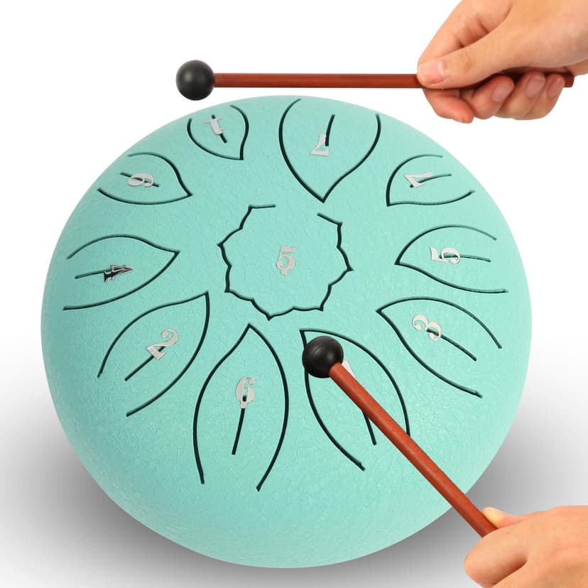 Steel Tongue Drum 6 Inch 11 Notes, C Major Tongue Drum Rain Chime Outside, Chakra Drum for Rain, Rain Drum with mallets for Musical Education Entertainment Zen Meditation Yoga Gifts (malachite)